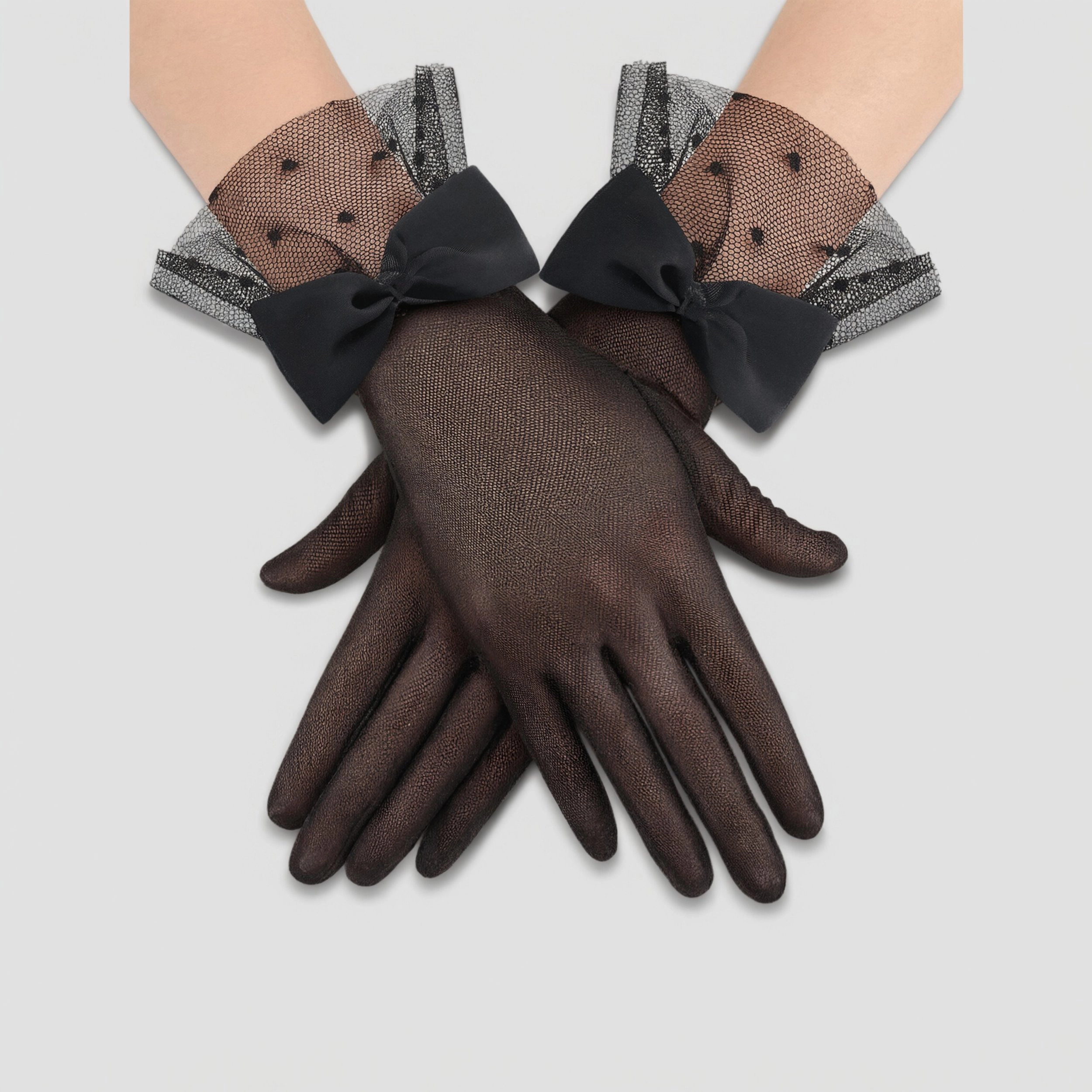 Avidlove Women's Lace Bow Short Mitten Mesh Gloves