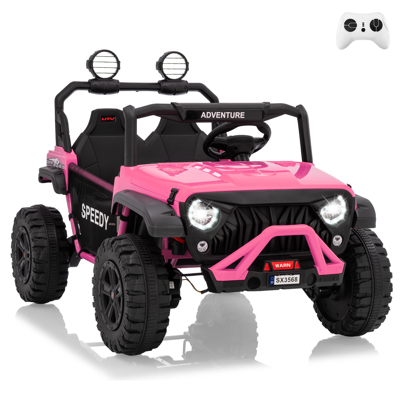 Enjyam 24V 2-Seater Kids Ride On Truck, 4WD Electric Vehicle w Remote,3 Speeds,Suspension,Dual Storage,LED Lights&Music