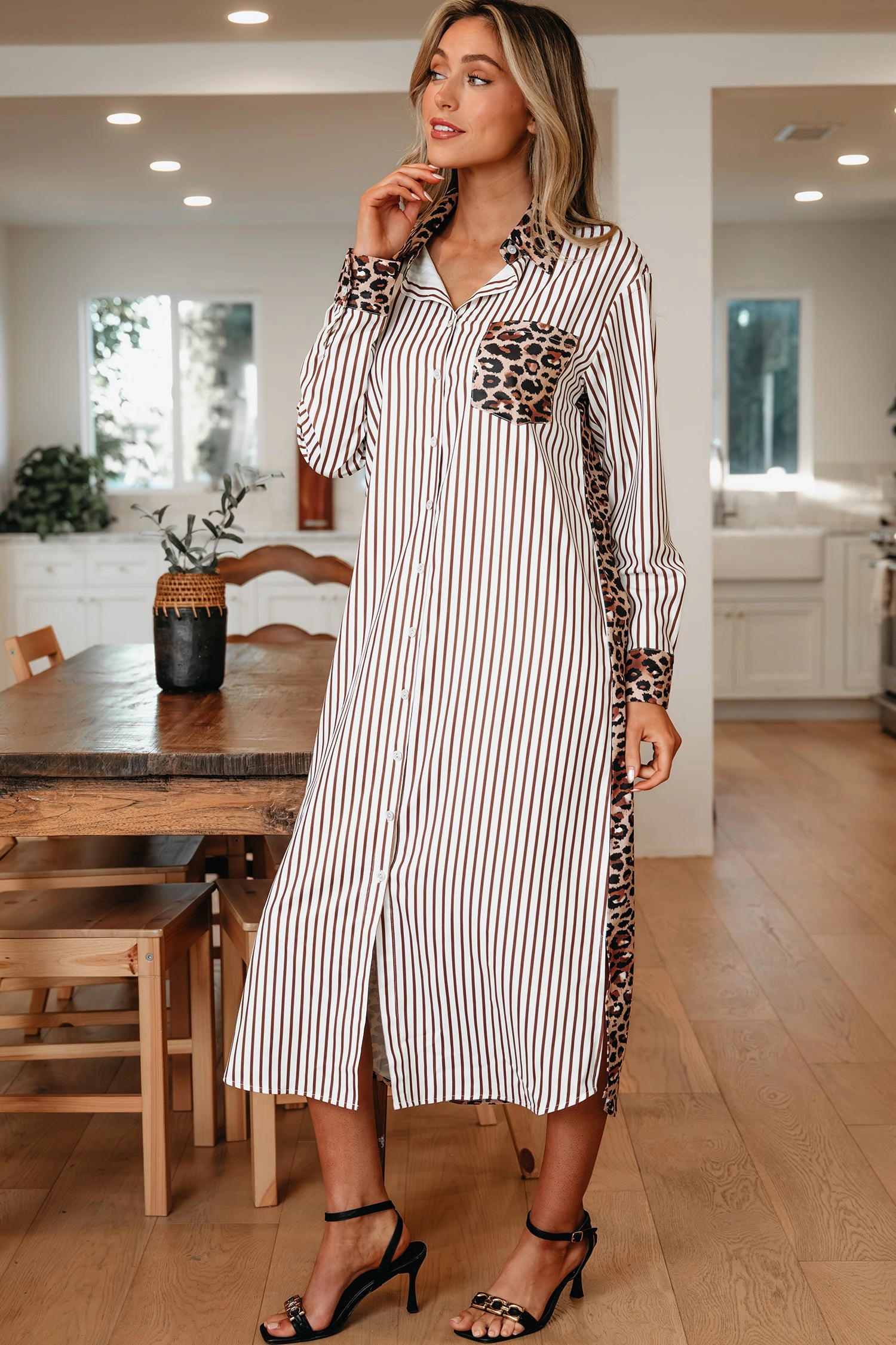 Threaded Pear Women's Caroline Contrast Patchwork Long Shirt Dress