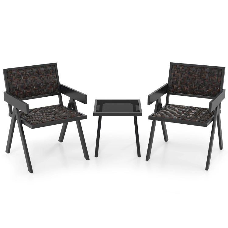 Hivvago 3 Pieces Patio Pe Wicker Bistro Set With Quick-Drying Foam-Black