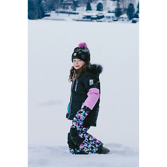 Deux par Deux Girls Colorblock Two Piece Play Snowsuit with Hooded Jacket and Heart Print Snow Pants
