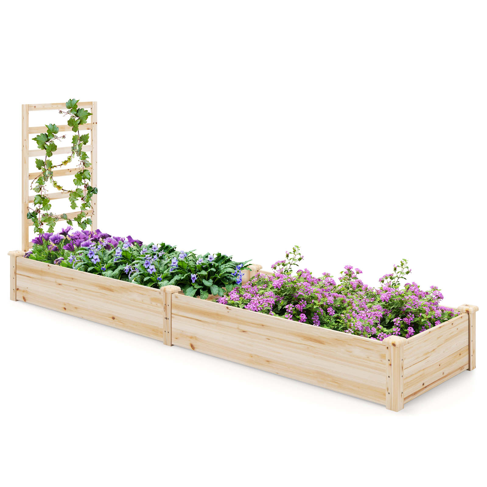 SlickBlue Wooden Planter Box with Trellis for Vegetables and Flowers