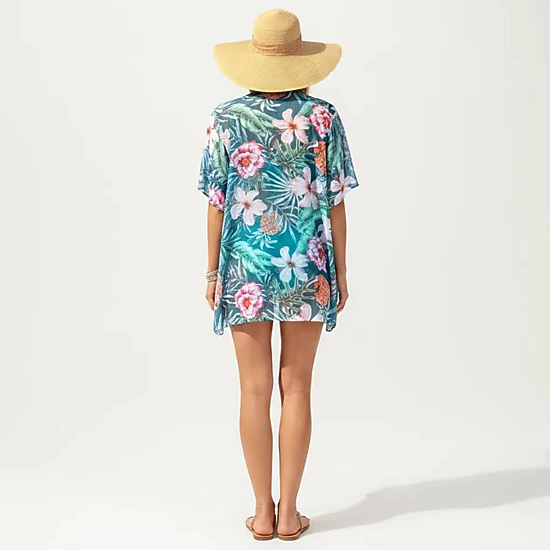 Anna-Kaci Women's Maternity Floral Print Kimono Cover-Up with High-Waisted Swim Shorts and Tank Top 3-Piece Set