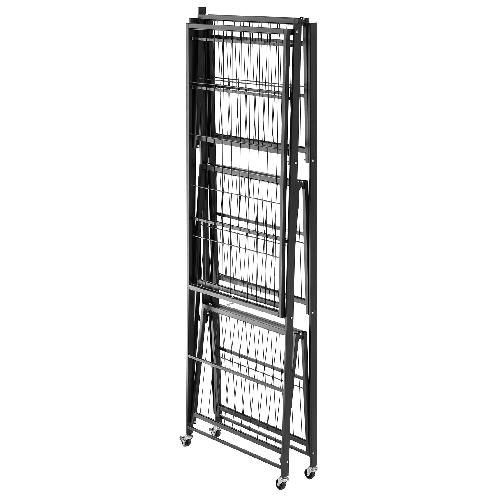 Flynama Folding Storage Shelf with Wheels 4-Tier No Assembly Organizer Shelf Black