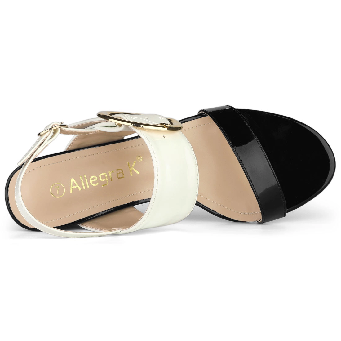 BLISSFUL STEP Women's Patent Leather Chunky Slingback Block High Heel Sandals