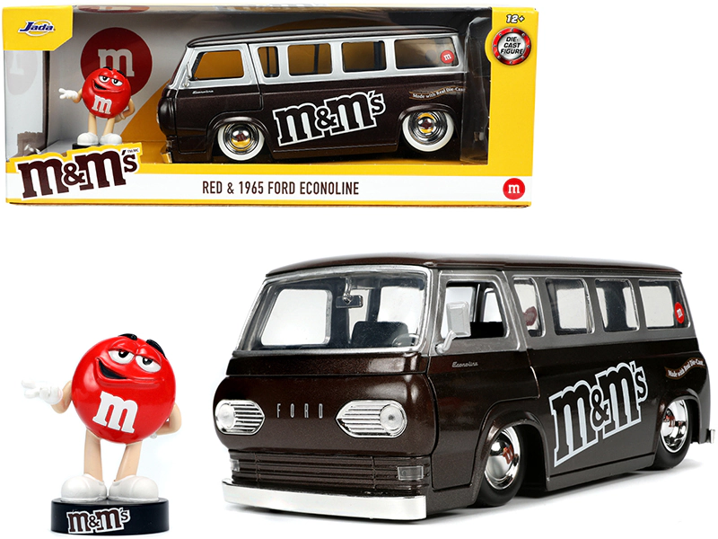 Jada 1965 Ford Econoline Bus Brown Metallic and Silver with Red M&M's Diecast Figurine "Hollywood Rides"