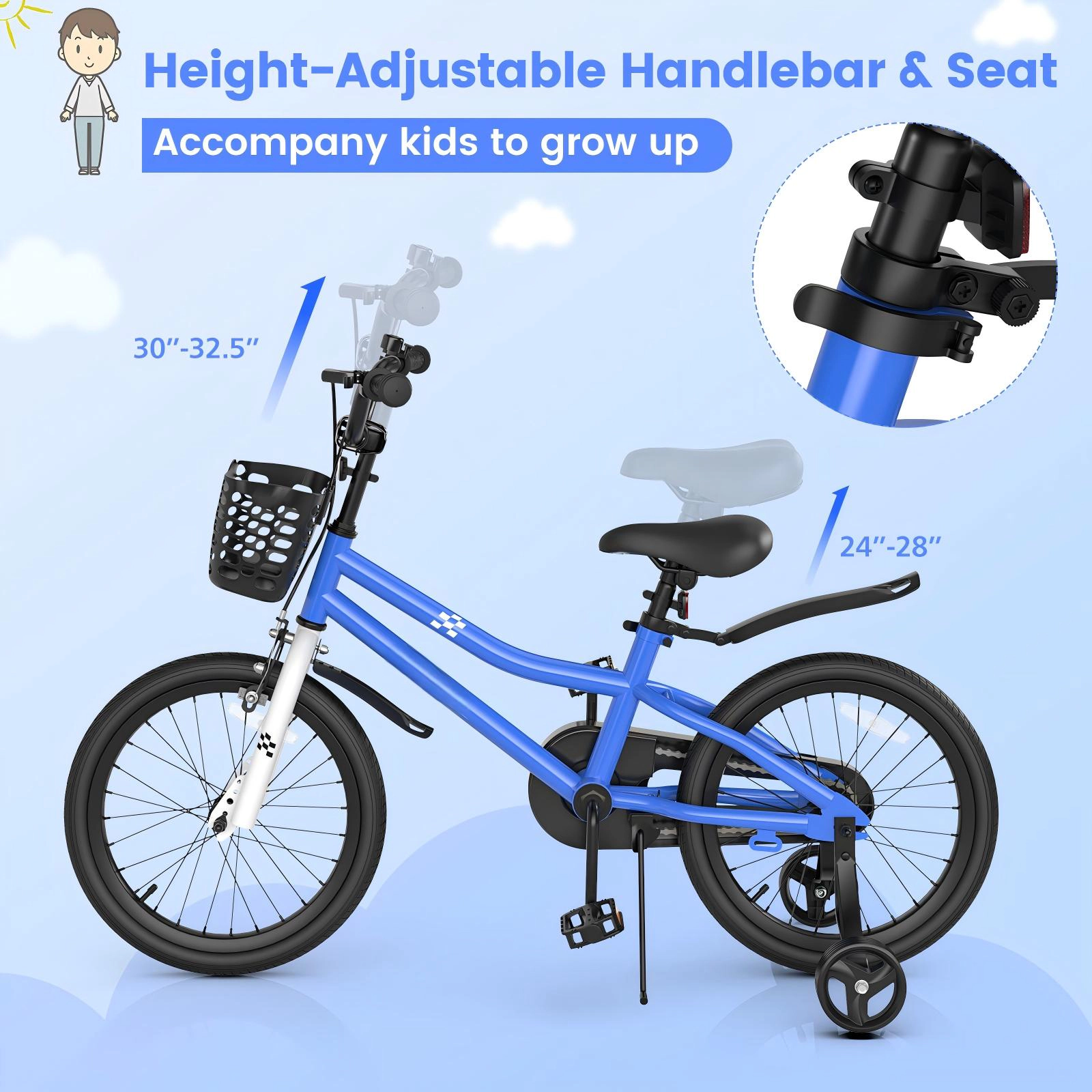 SUGIFT 18-in Kids Bicycle with Hand and Coaster Brakes 99-lb Seat Capacity Ages 4-8 Adjustable Handlebar and Saddle Navy