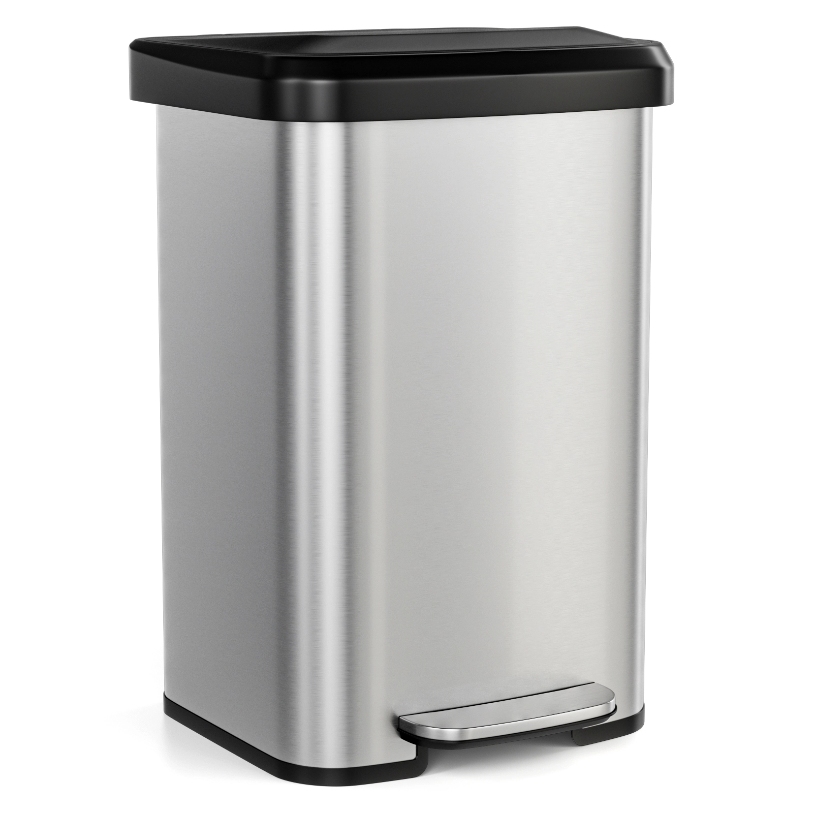 SUGIFT 13-Gal Silver Stainless Steel Step Trash Can with Soft Close Damper Lid and Deodorizer Compartment