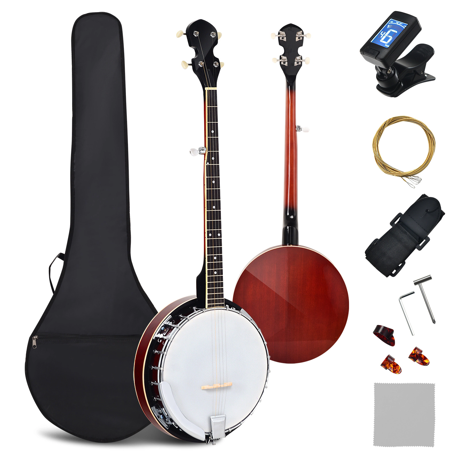 SUGIFT Unisex Brown 5-String Geared Tunable Banjo with Rosewood Fingerboard and Case 13.5-in W 4-in D 39-in H