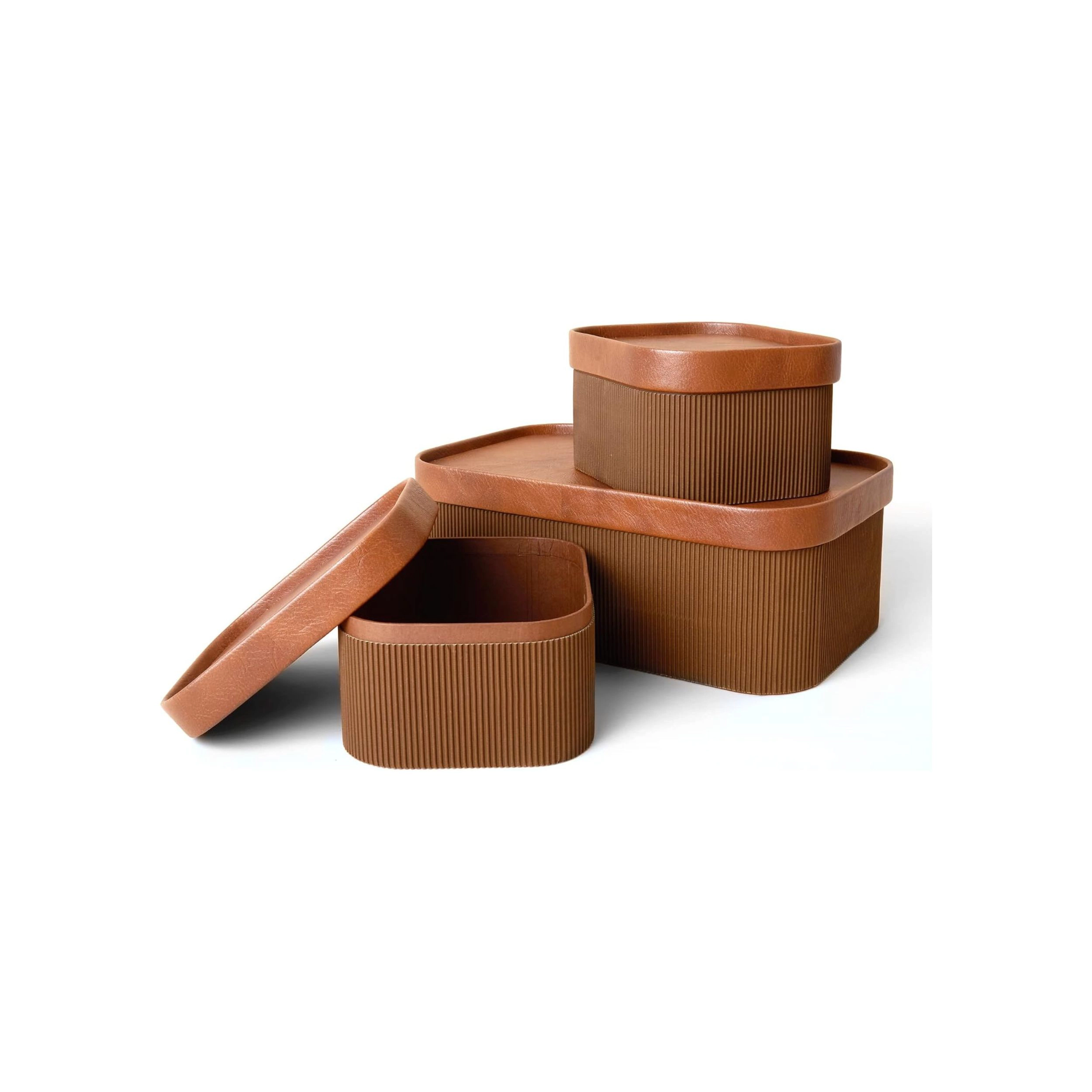 Stock Preferred Pack of 3 Decorative Storage Boxes with Faux Leather Lids