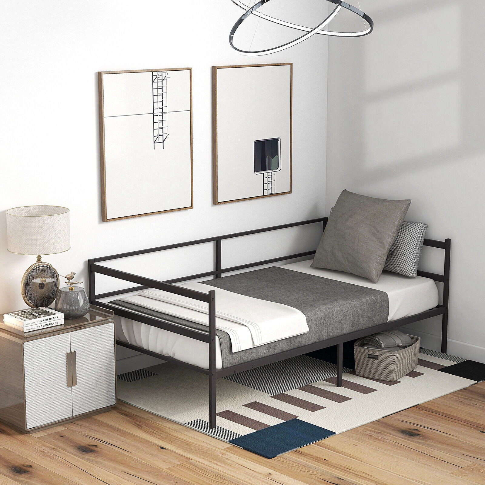 SUGIFT Twin Metal Daybed Frame with Steel Slats, Black