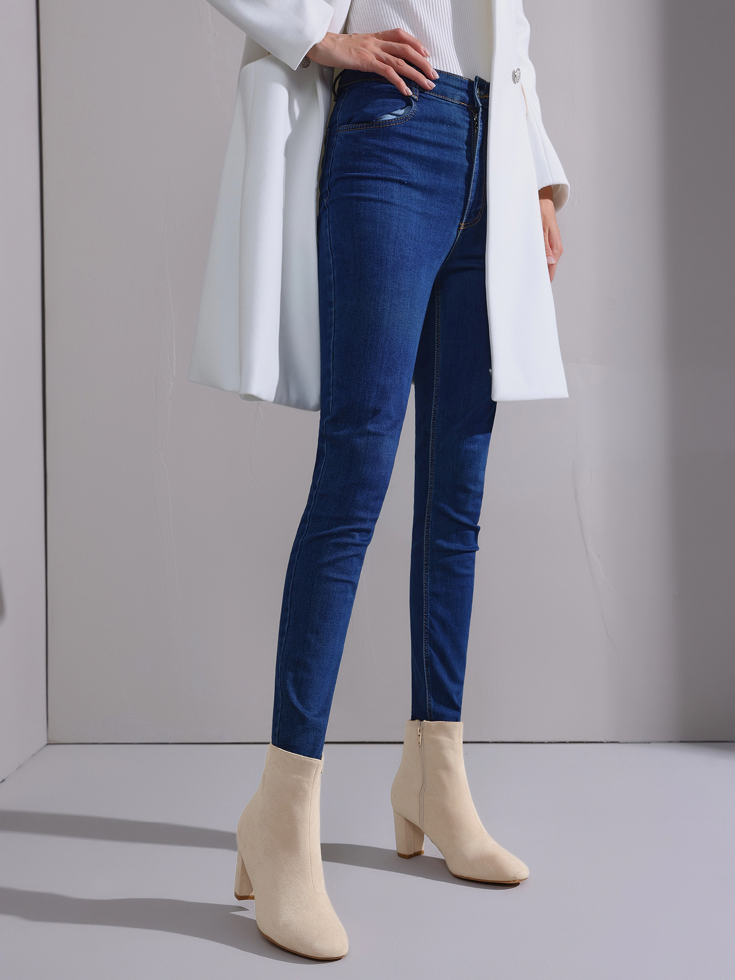 BLISSFUL STEP Women Faux Suede Square Toe Chunky Heel Ankle Boots