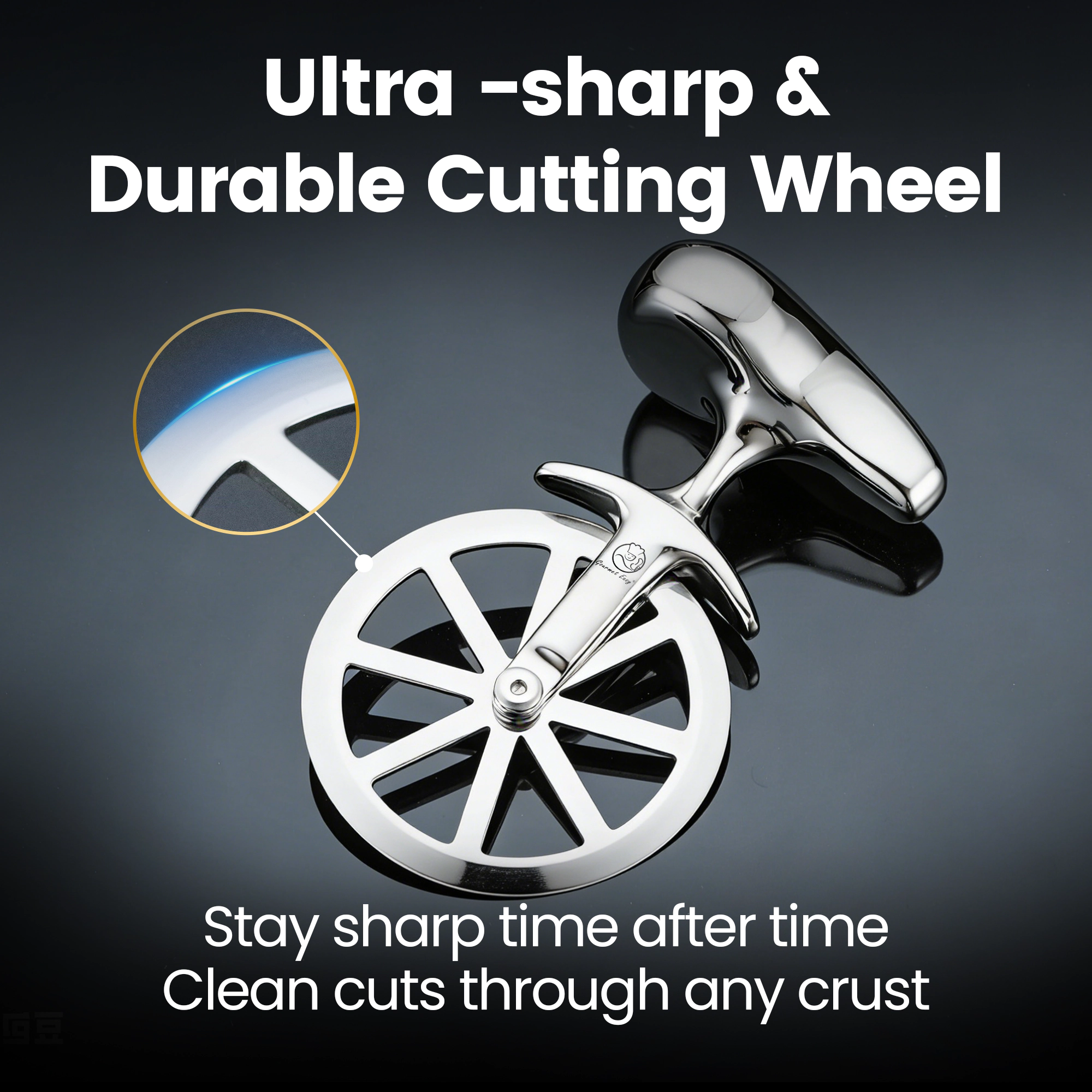Gourmet Easy Pizza Cutter, Stainless Steel Ultra Sharp Pastry Cutter, No-Wobble, Easy to Clean
