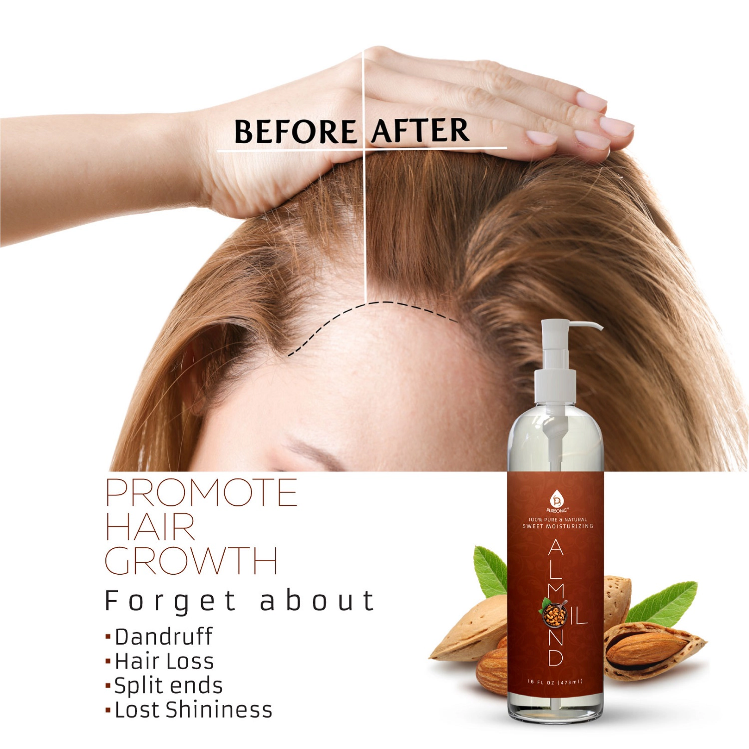 Pursonic Unisex Hair & Beauty Wellness Bundle: LED Therapy Brush, Castor Oil & Sweet Almond Oil