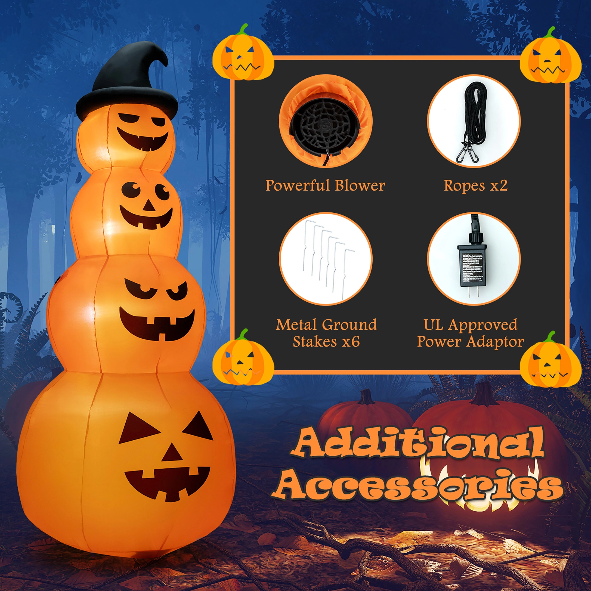 LJG 8 Feet Inflatable Halloween Pumpkins Stack with Built-in LED Lights