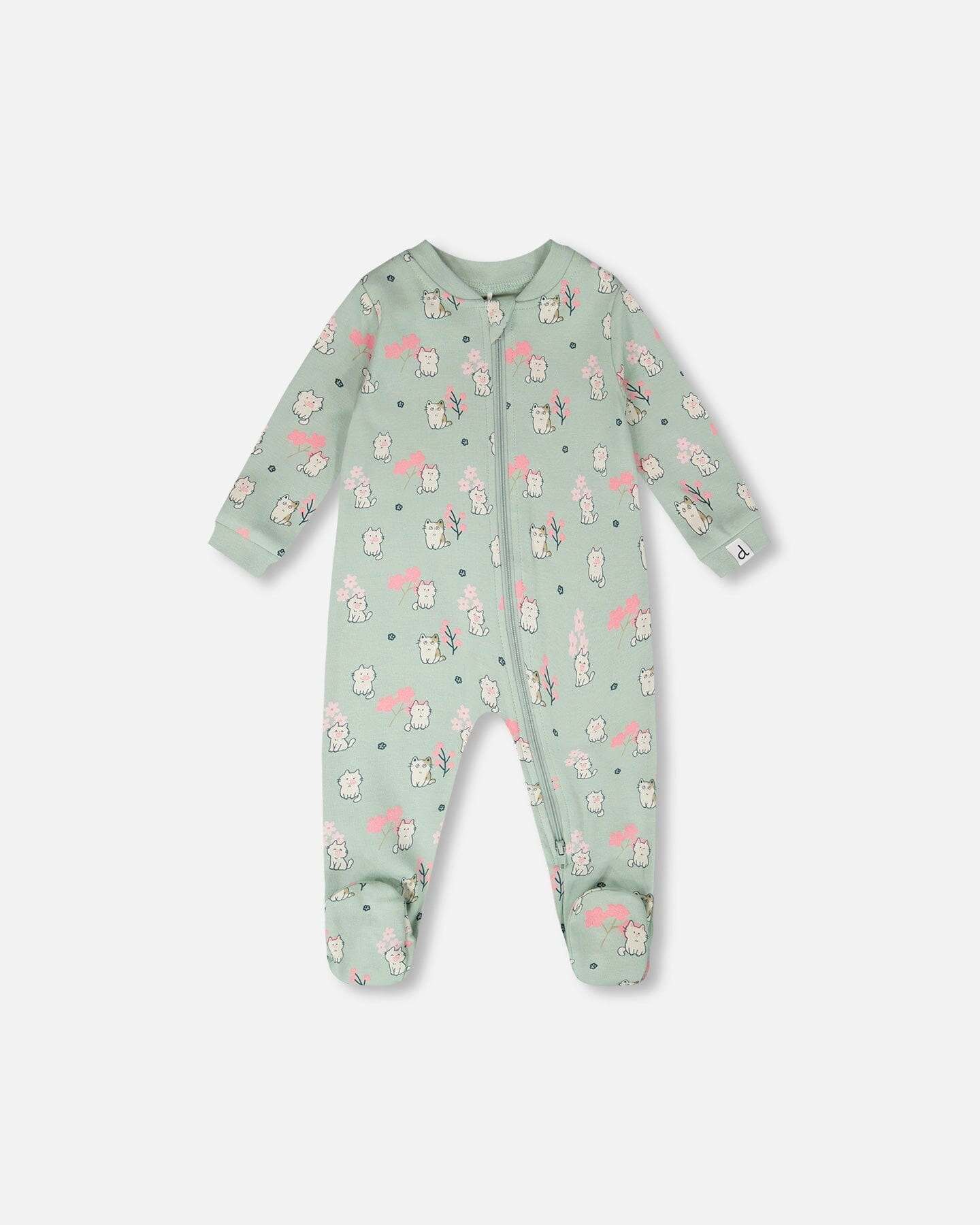 Deux par Girls Organic Cotton Full-Length Zip Kitten Print One-Piece Pyjama