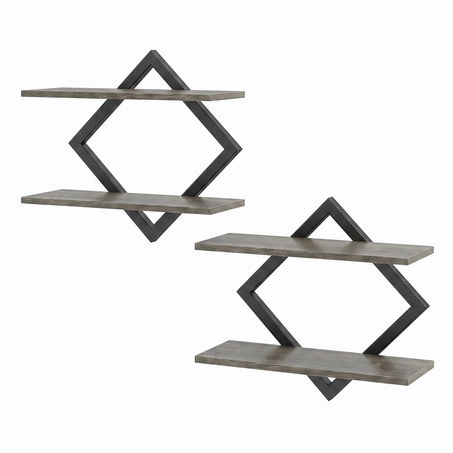LJG Set of 2 Metal Floating Shelves for Wall with Geometric Frame
