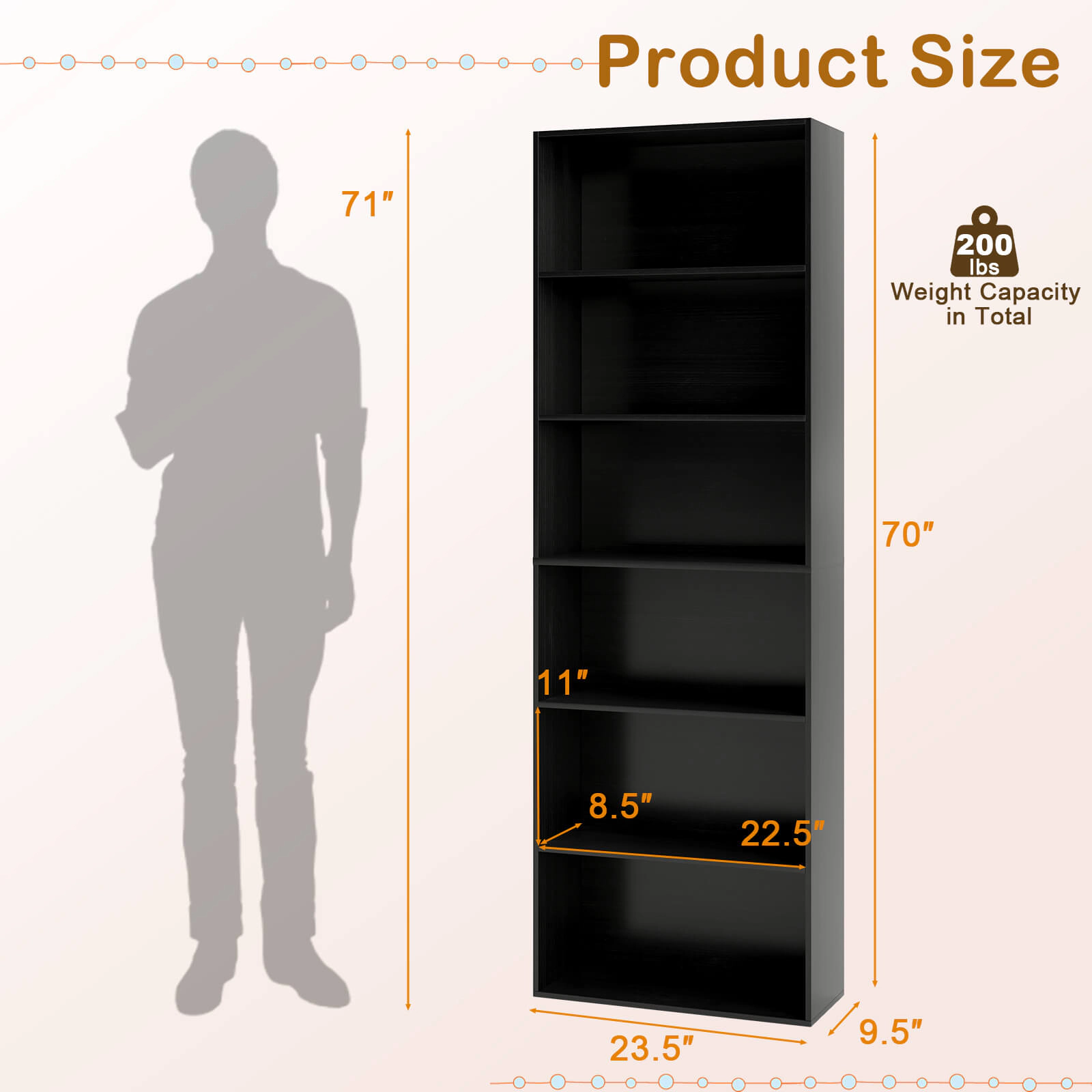 Costway 70" Tall 6-Tier Bookcase with 6 Open Shelves Anti-Toppling Kits for Living Room Natural