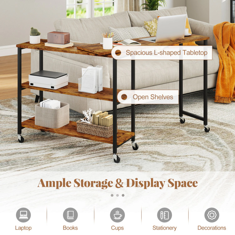 Hivvago Large Swivel Sofa Side Table with Rolling Wheels and Storage Space