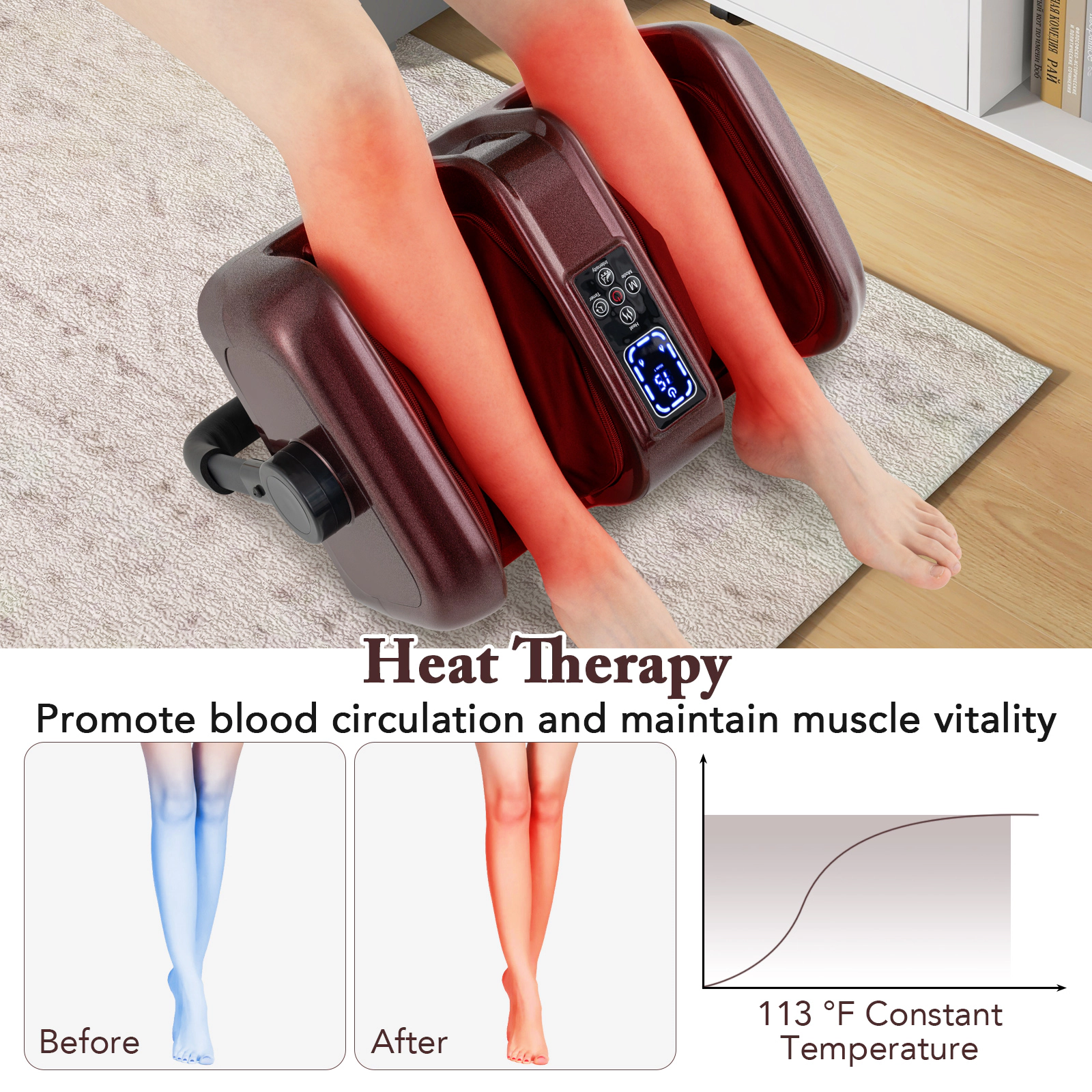 SUGIFT Shiatsu Foot and Calf Massager with Heat Deep Kneading Electric Leg Massager 20-in Wide Fits Up to US 13.5 Red