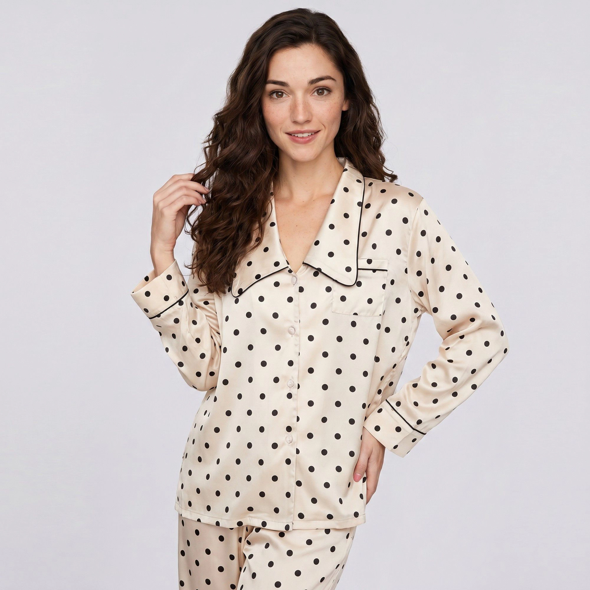 Anna-Kaci Women's 2-Piece Polka Dot Pajama Set with Button Front Top and Wide Leg Pants