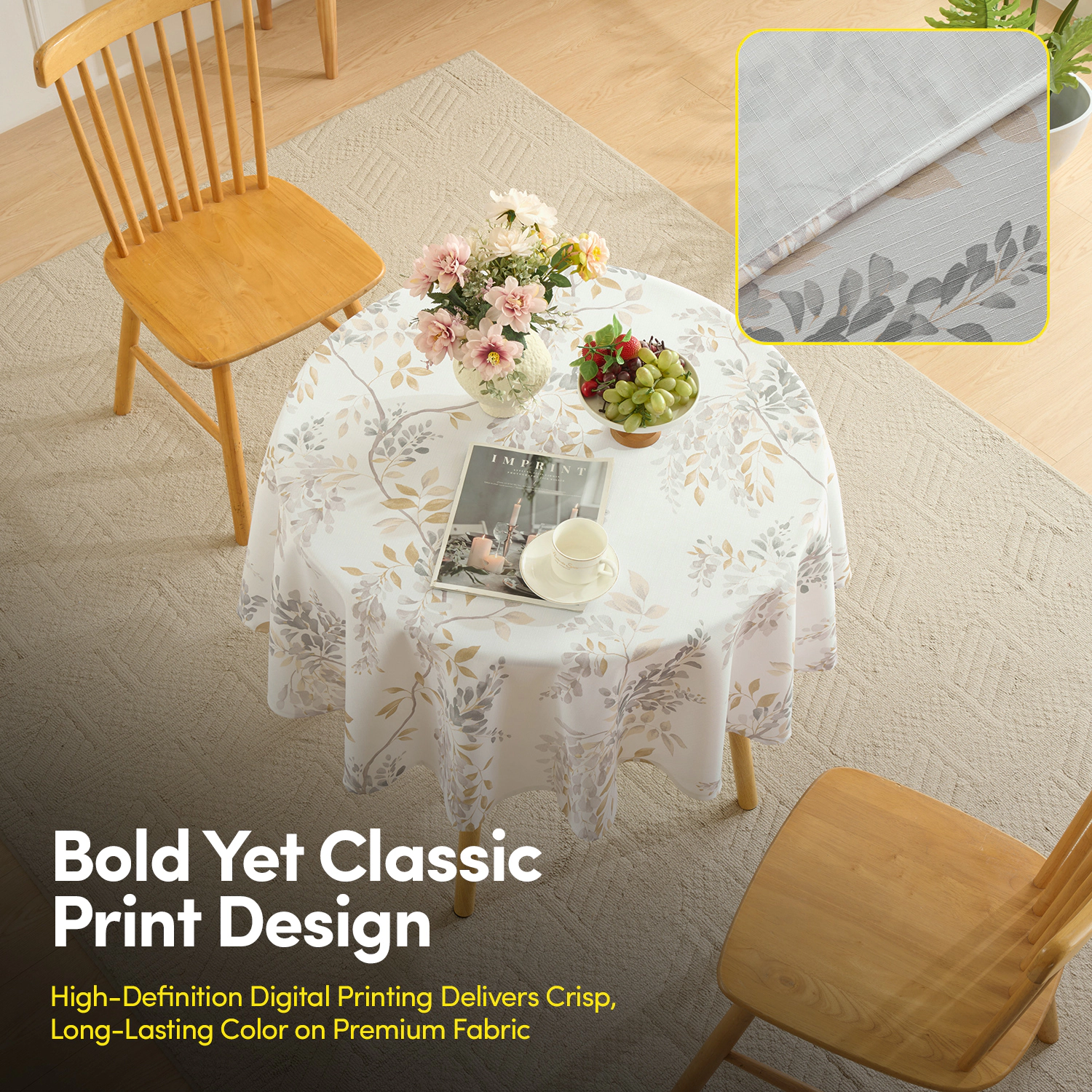 Sweet Home Collection Printed Waterproof Fabric Wynona Leaf Tablecloths