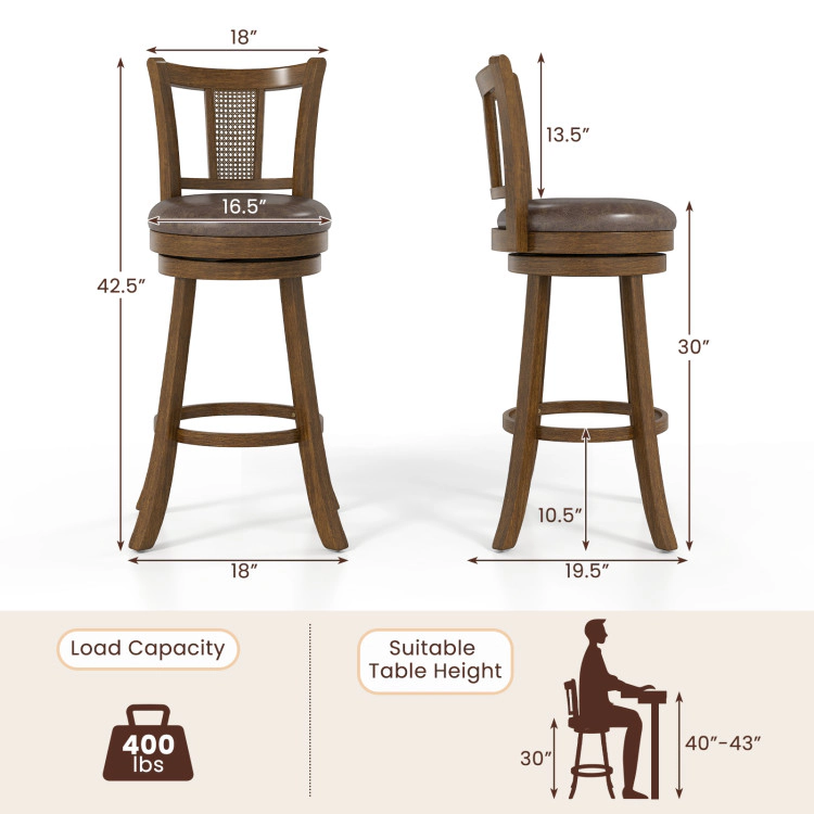Hivvago Modern Bar Stools with Woven Rattan Back and Solid Wood Legs