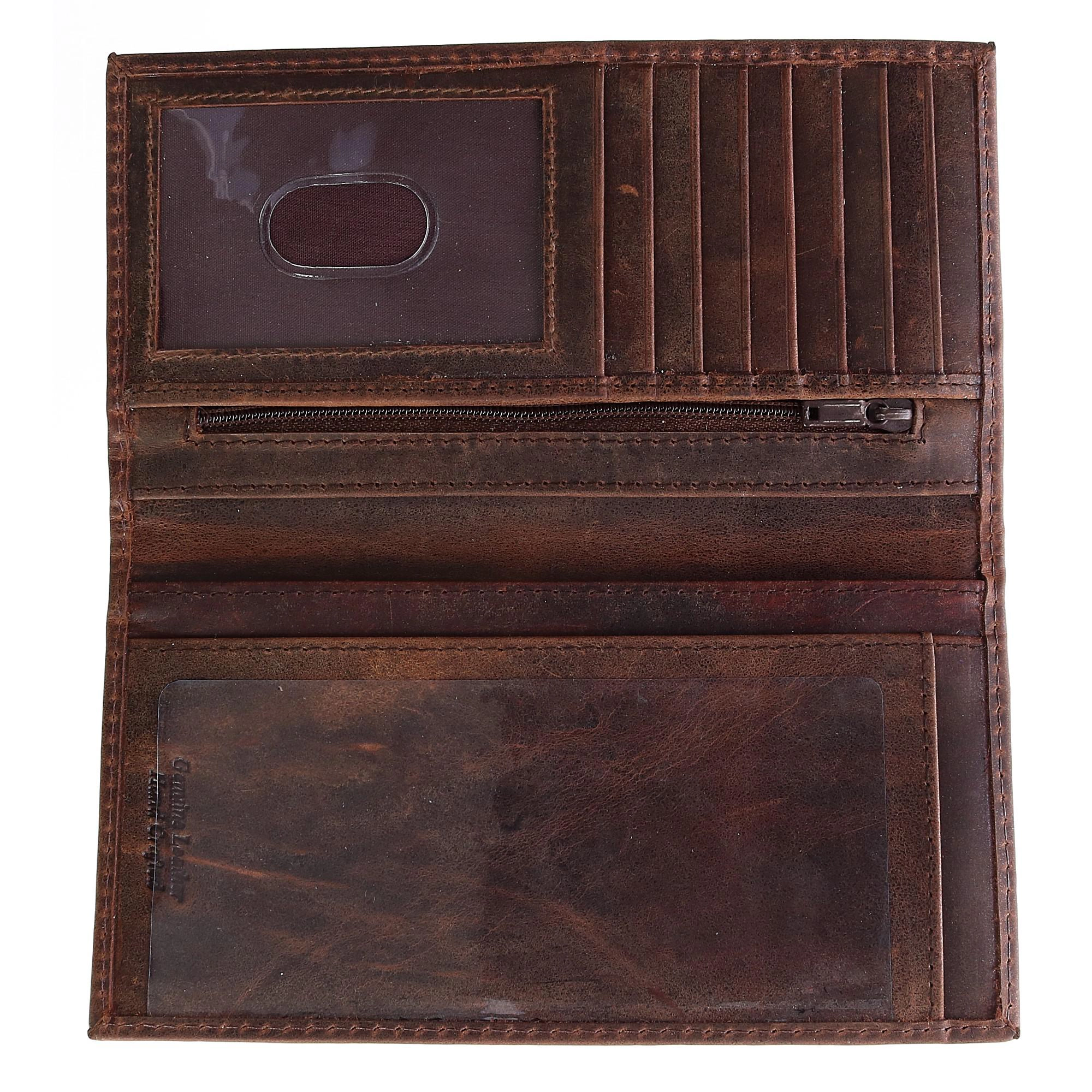 CTM® Hunter Leather Distressed Checkbook Cover Wallet