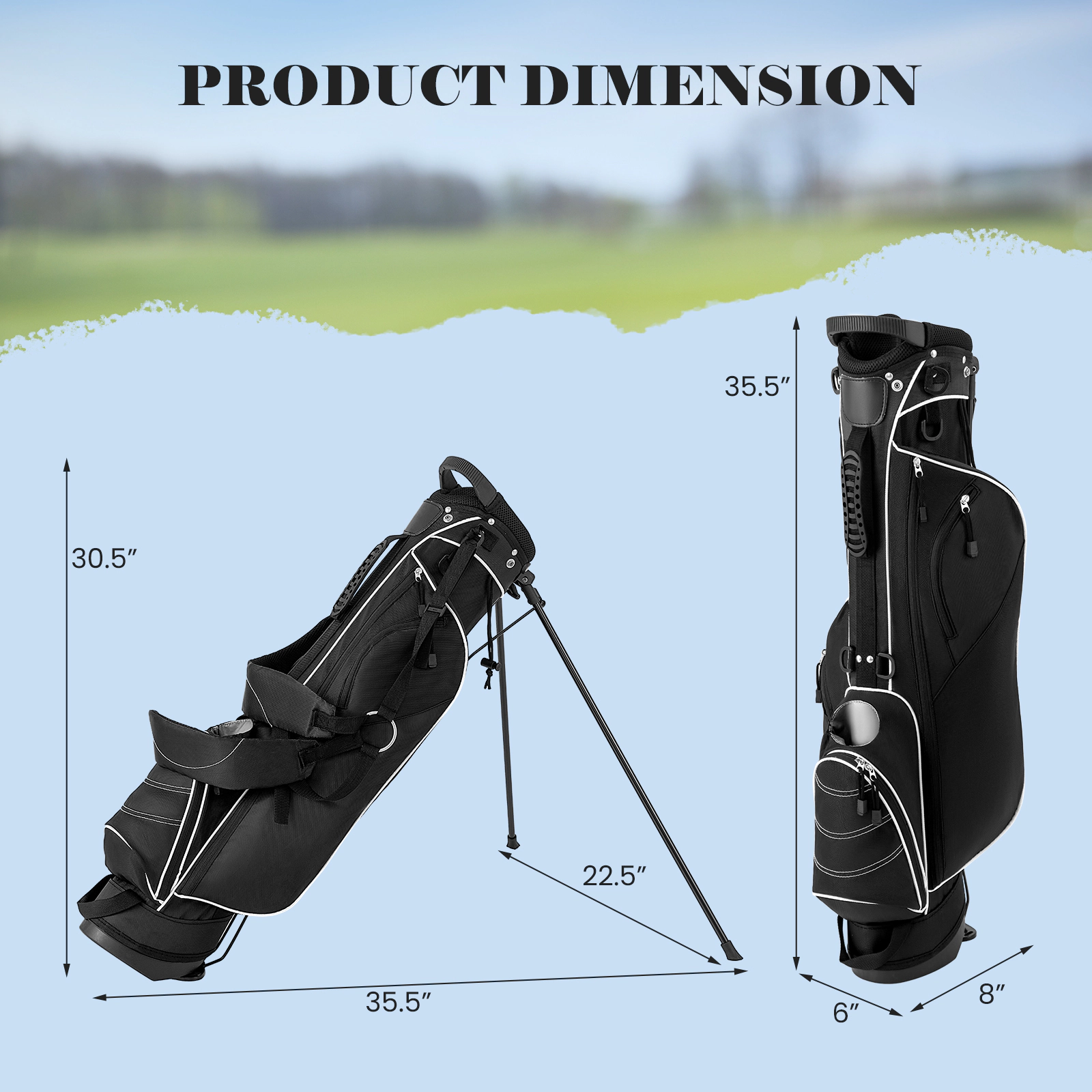 SUGIFT 4-Way Divider Golf Stand Cart Bag with Dual Strap and Organizer Pockets 35-in Long Blue/Black