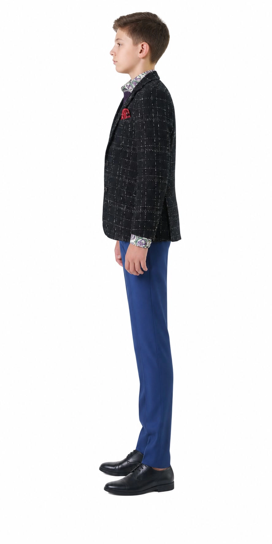Elie Balleh Boys Slim Fit Windowpane Blazer Sports Coat