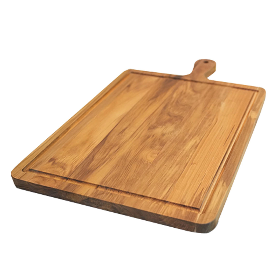 EcoDecors 19"x12" Teak Edge Grain Cutting Board with Juice Groove and Handles