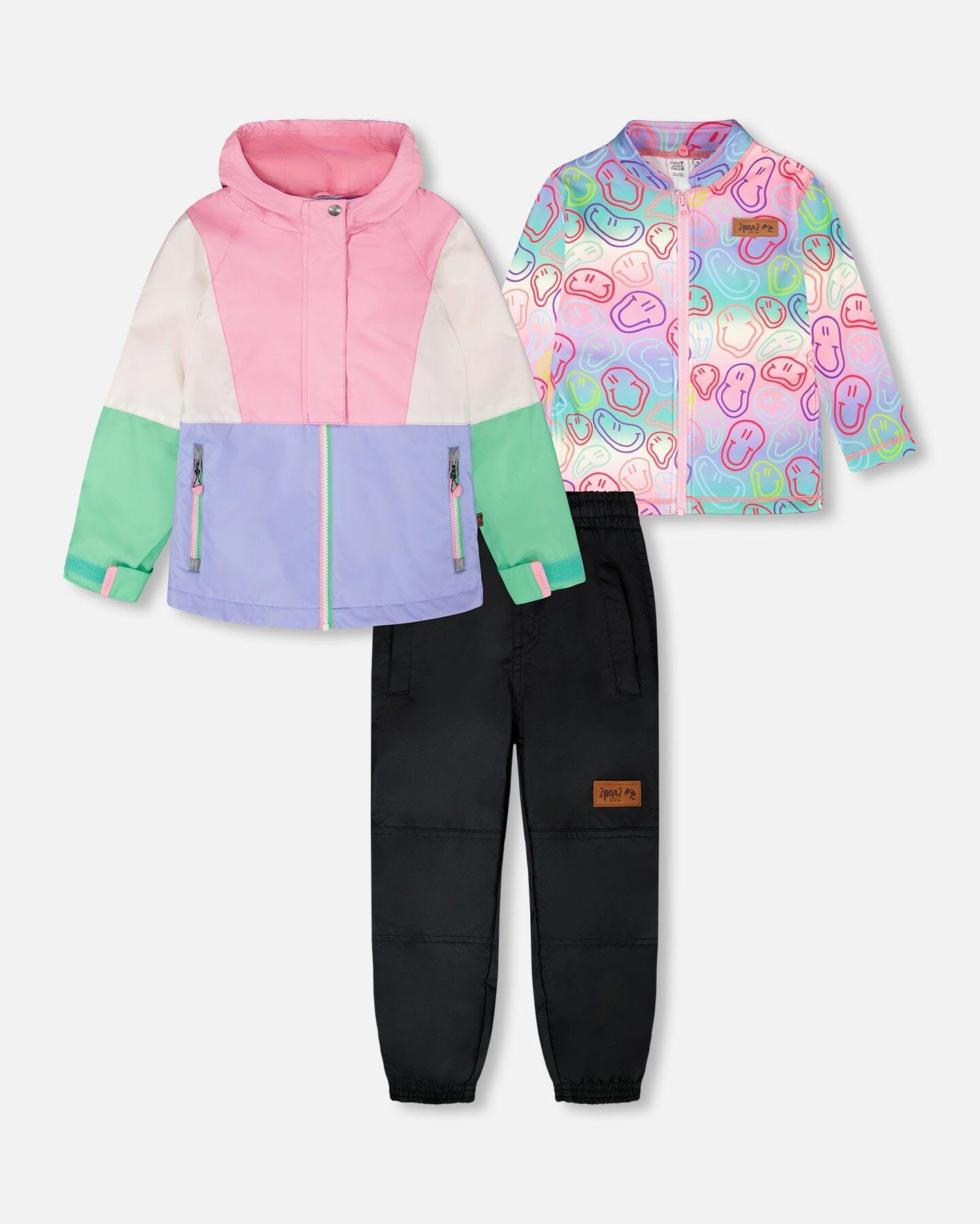 Deux par Deux Girls 3-In-1 Colorblock Jacket with Layer and Pants 2-Piece Mid-Season Outerwear Set