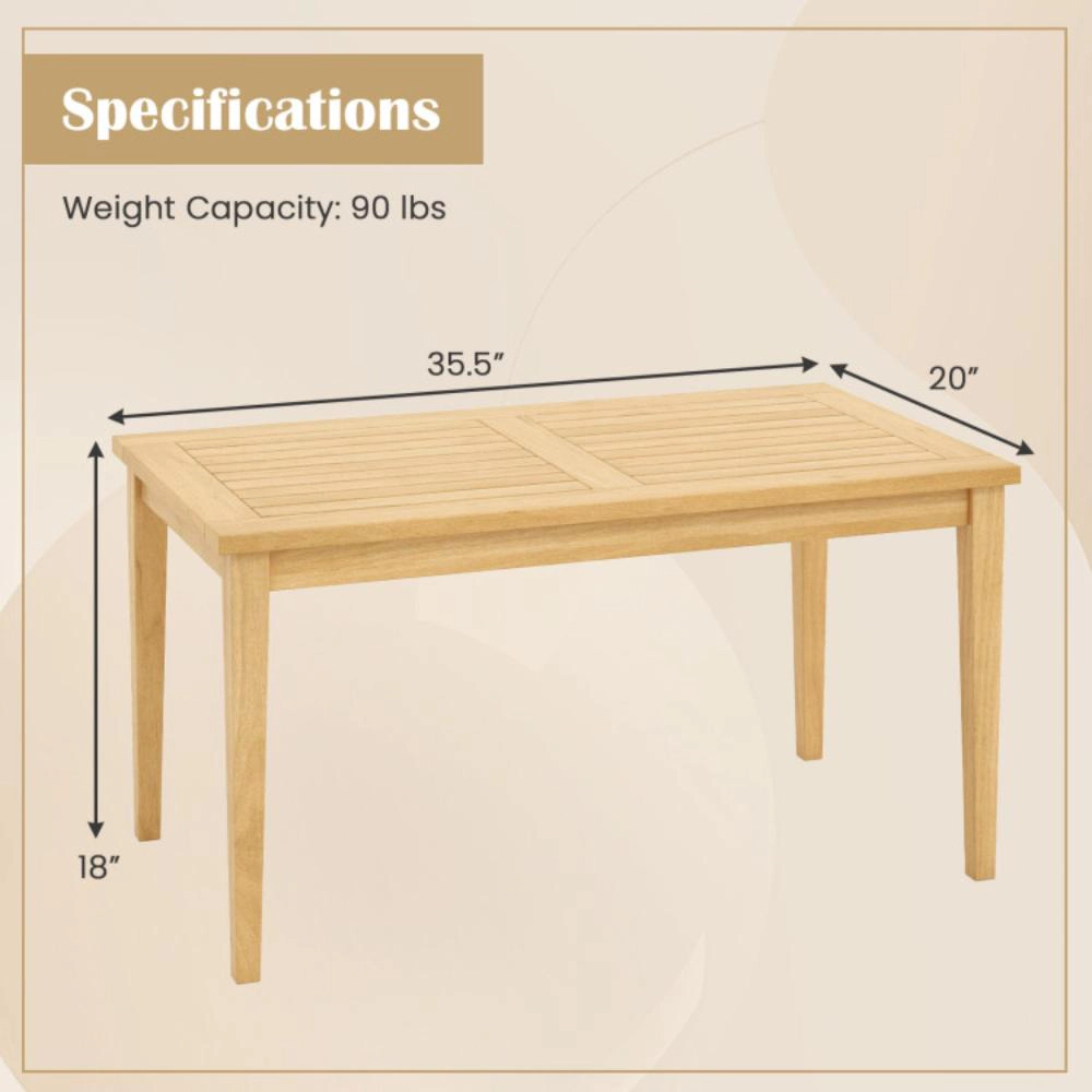 Hivvago 20 Inch X 35.5 Inch Outdoor Teak Wood Coffee Table With Slatted Tabletop For Balcony