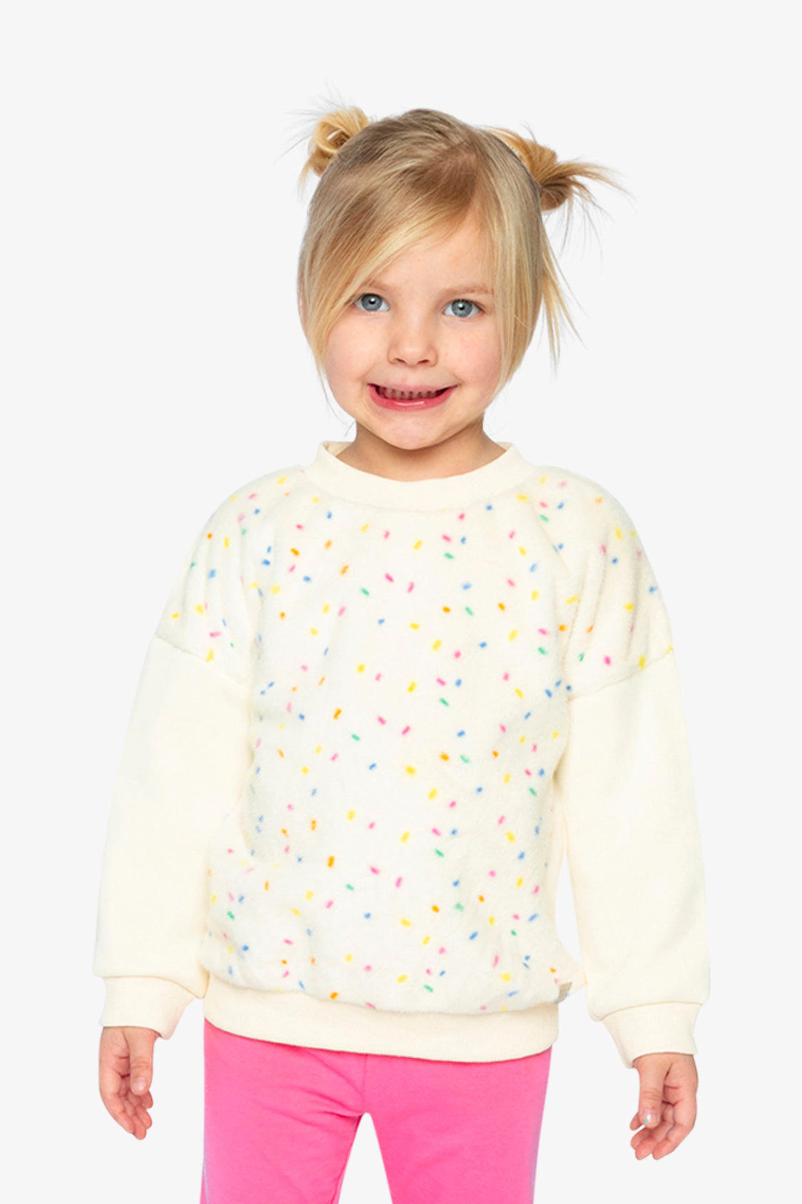 Deux par Girls Faux Fur Front Bi-Material Sweater