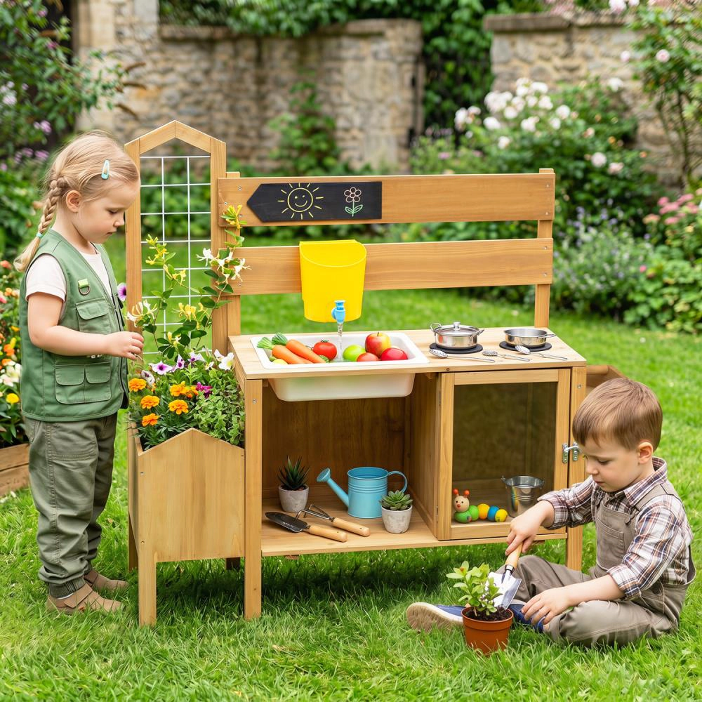 Hivvago Mud Kitchen for Kids with Detachable Bird Cage and Stoves