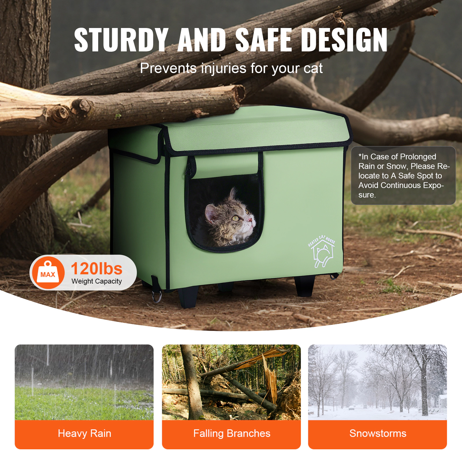 HONGGE Elevated Heated Cat House Cuboid Kitty Shelter with Adjustable Temperature and Timer 900D Oxford Cloth Foldable