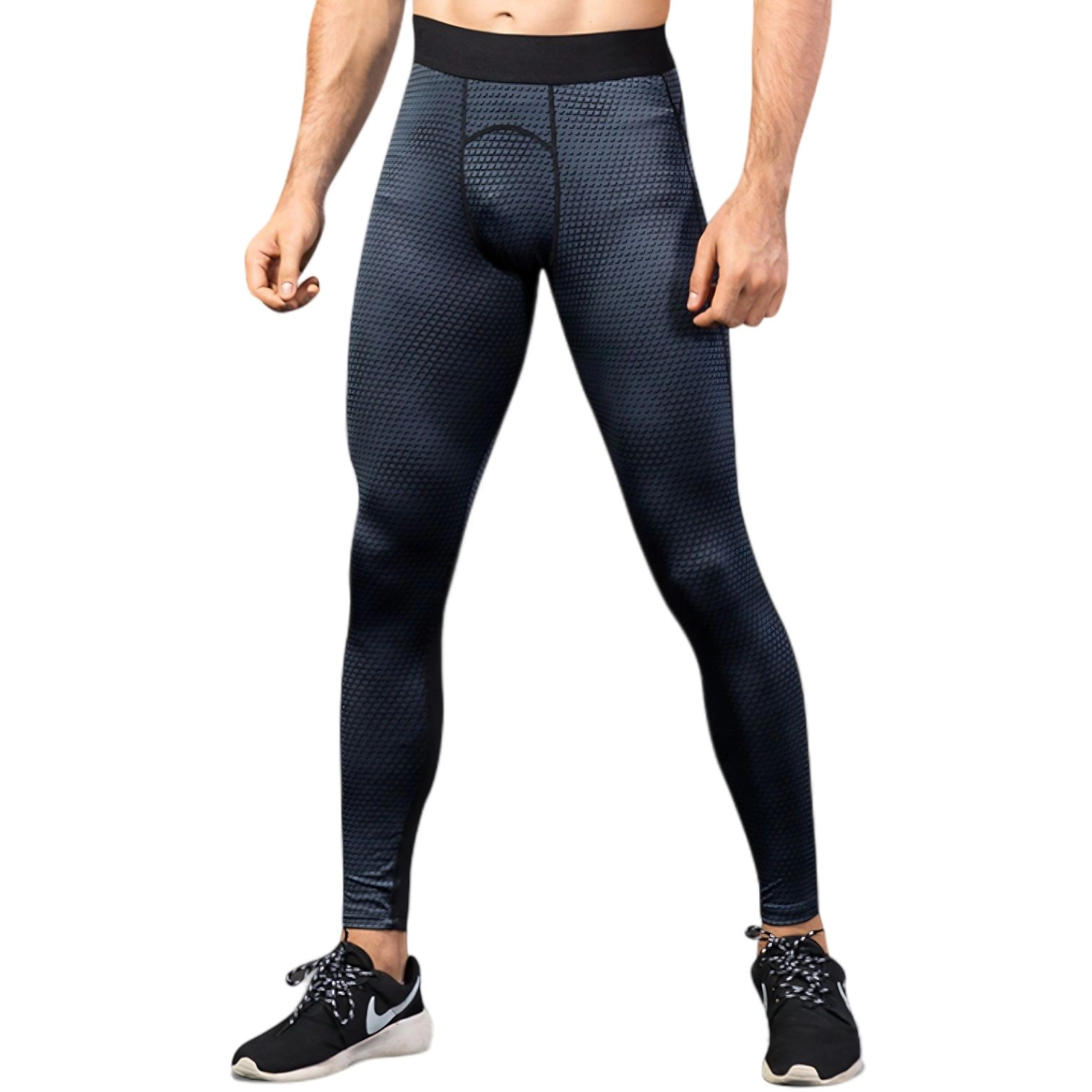 Anna-Kaci Men's High Performance Compression Leggings Full-Length with Honeycomb Texture and Elastic Waistband