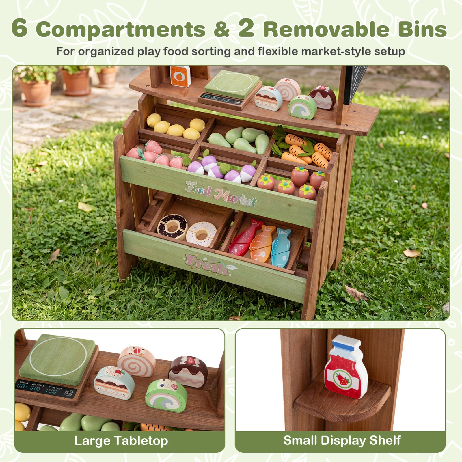 SUGIFT Chalkboard and 43 Accessories Kids Wooden Grocery Store Playset