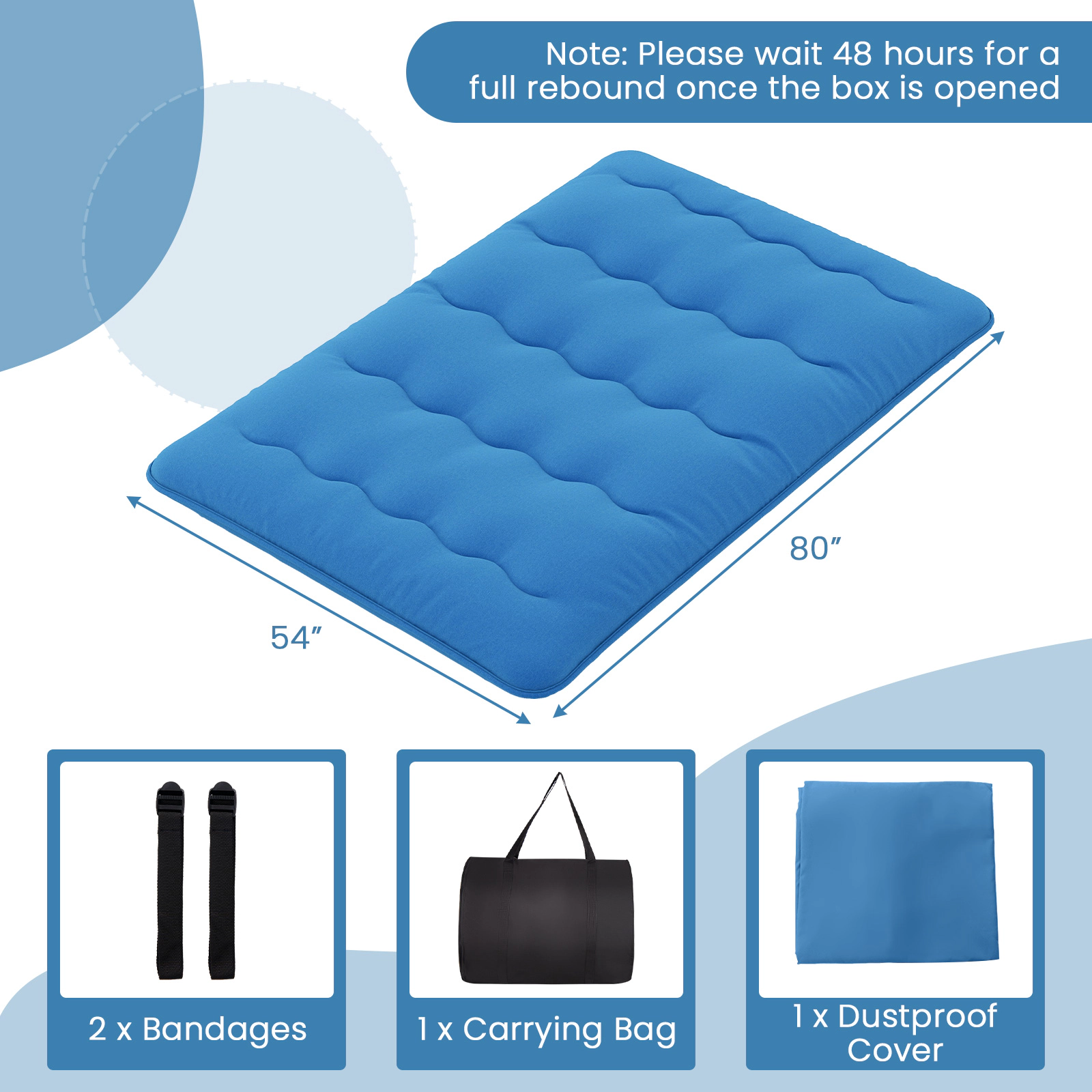 SUGIFT Blue Foldable Futon Mattress, 80 x 39 x 4 in, Washable Cover and Carry Bag