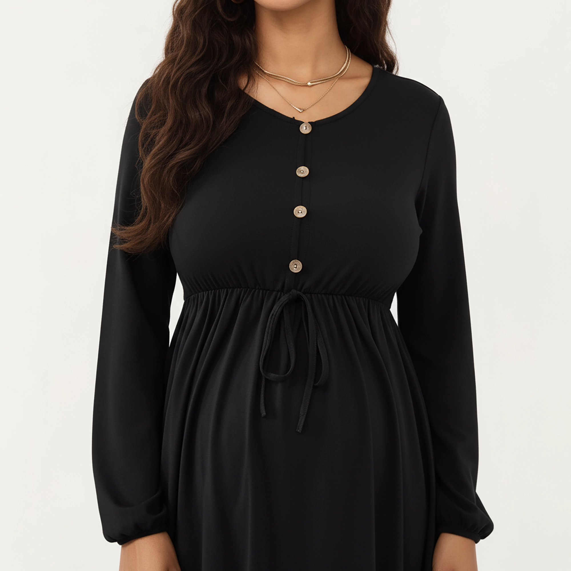 Anna-Kaci Women's Button Front Accents Adjustable Drawstring Empire Waist Silhouette Maternity Dress