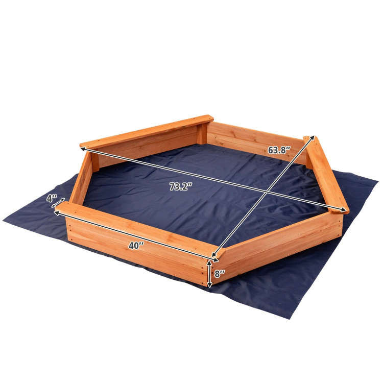 Hivvago Hexagon Wooden Cedar Sand Box with Seat Boards