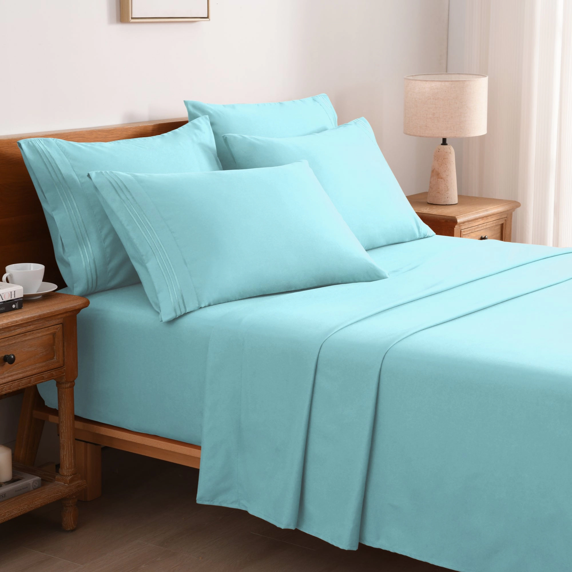 Marcielo 4/6 Pcs Soft Solid & Embroidery Bed Sheets Set