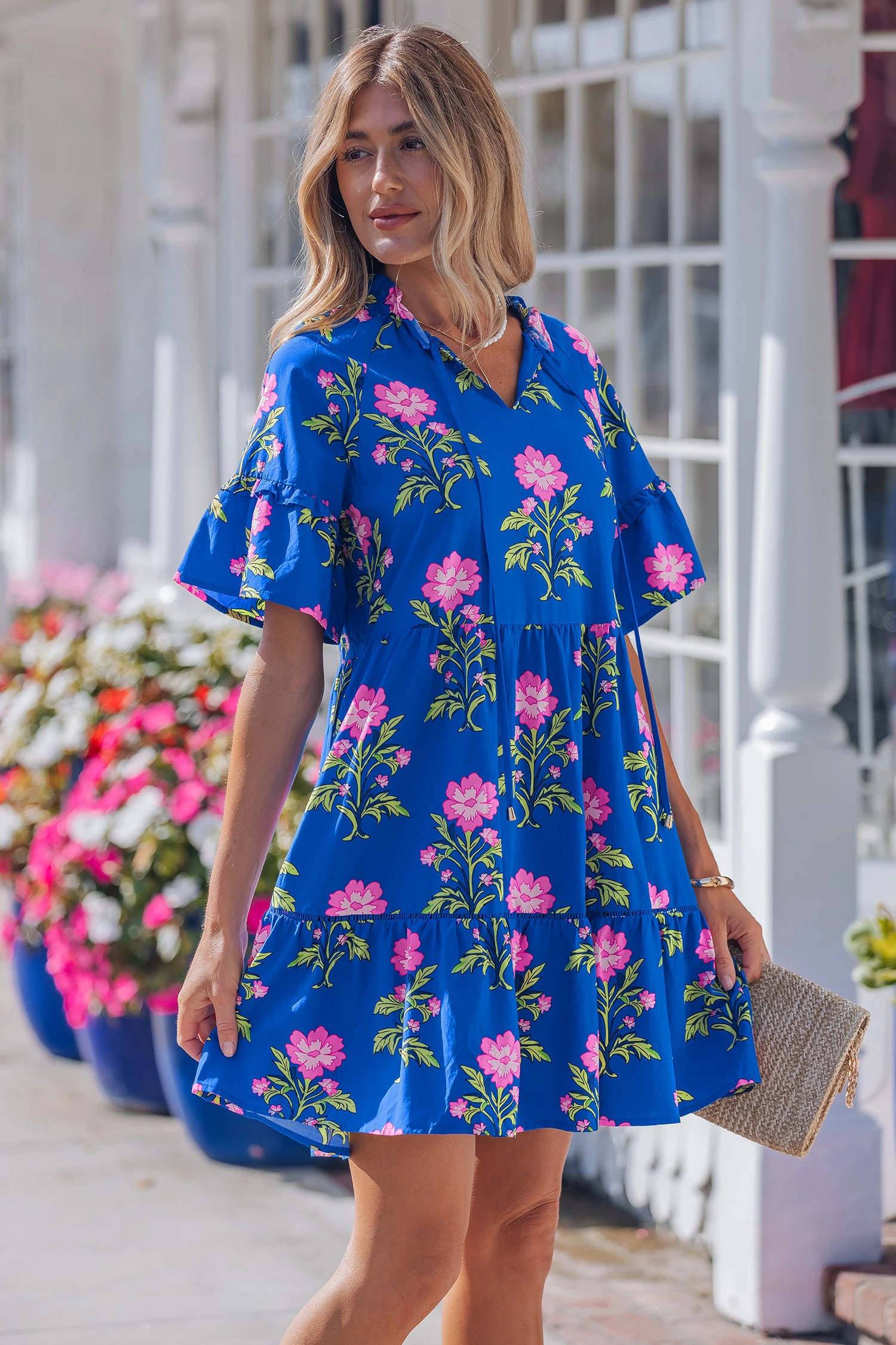 Threaded Pear Womens Lillian Sleeve Loose Flower Dress