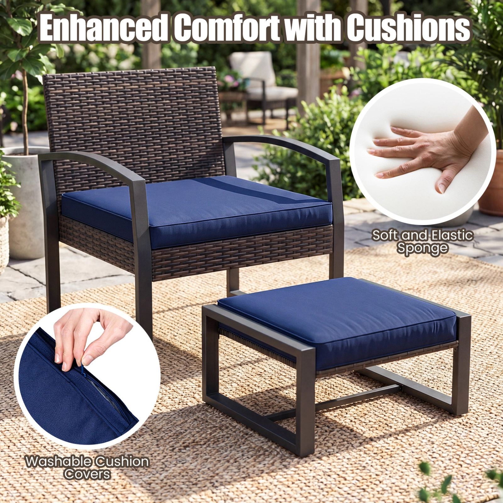 SUGIFT Patio Conversation Set with 2 Ottomans & Tempered Glass Side Table 400-lb Chairs 220-lb Ottomans 165-lb Table Mix