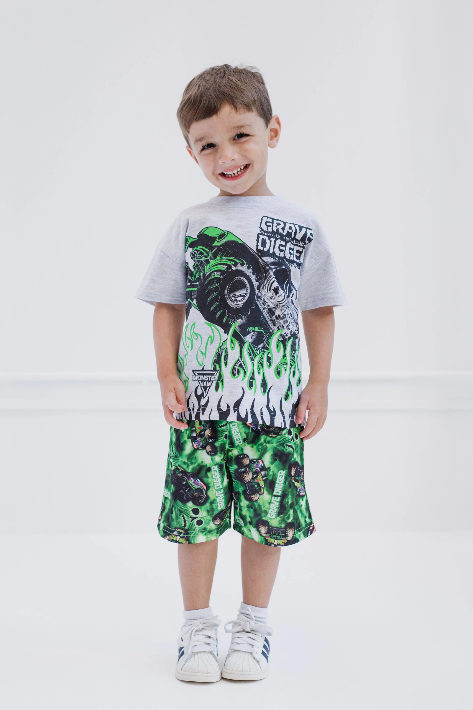 Monster Jam Grave Digger Boys' Active 2-Piece T-Shirt and Shorts Set
