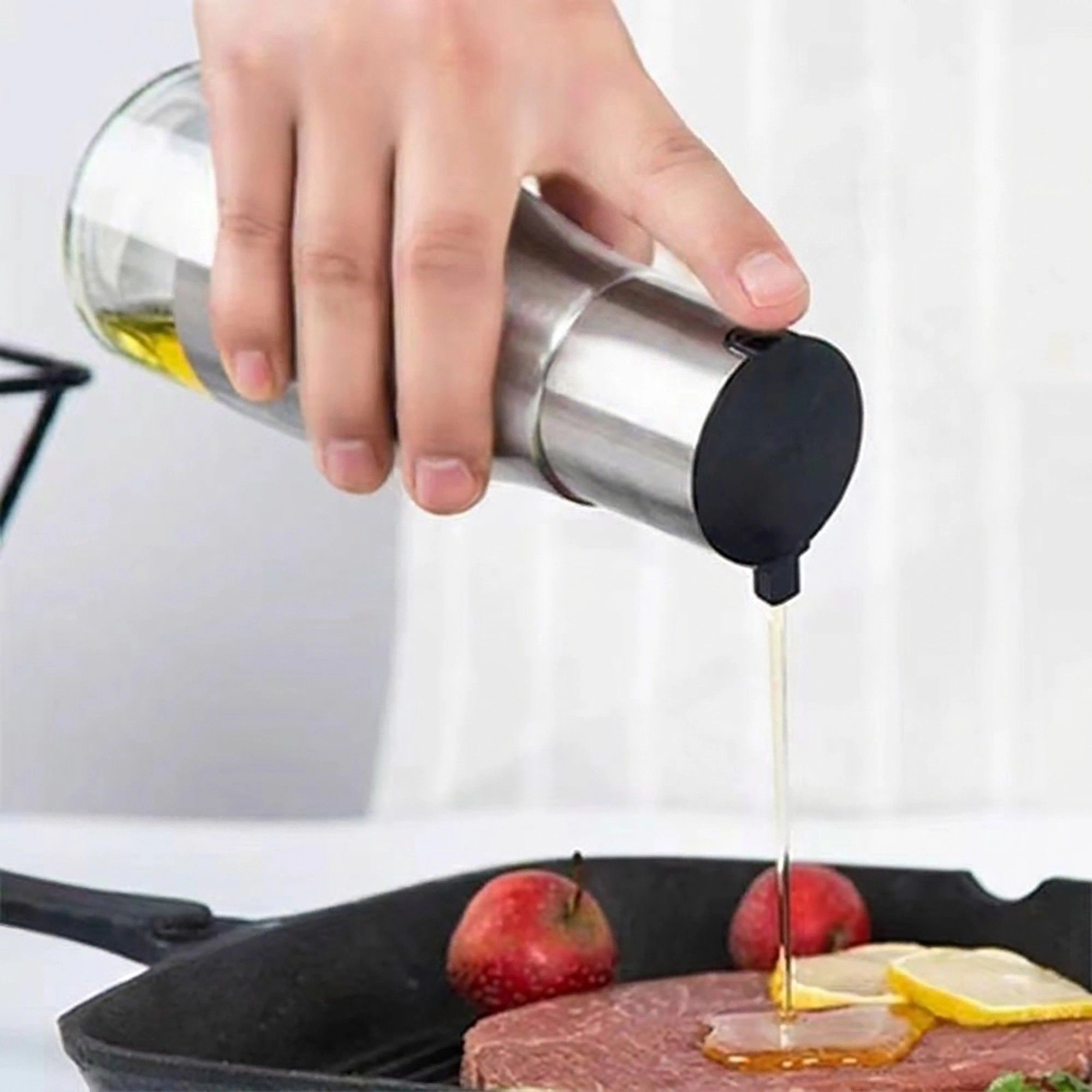 Alilang Women Glass Oil Dispenser Bottle with Stainless Steel Pour Spout