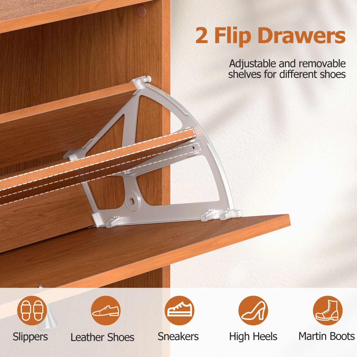 SlickBlue Entryway Shoe Organizer with 2 Flip Drawers and Storage