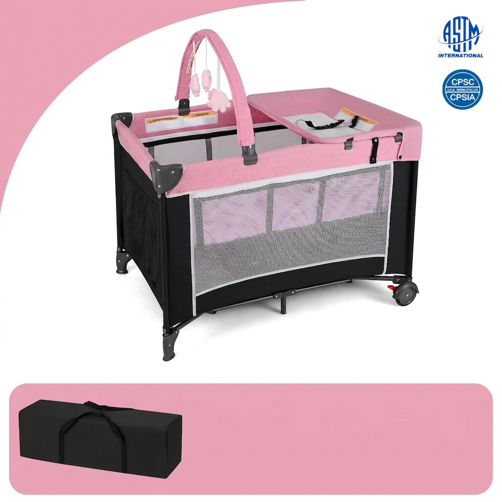 SUGIFT 3-in-1 Portable Baby Crib Bassinet and Playpen with Waterproof Changing Table 19.8-lb Capacity Ages 0-3 Years