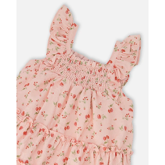 Deux par Deux Girls Multi-Tiered Dress with Smocking Printed Flowers
