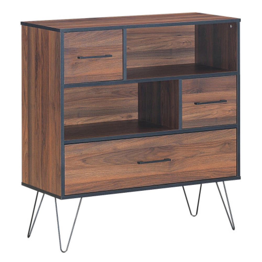 Hivvago 3-Level Wooden Storage Chest with Drawers and Metal Leg Base